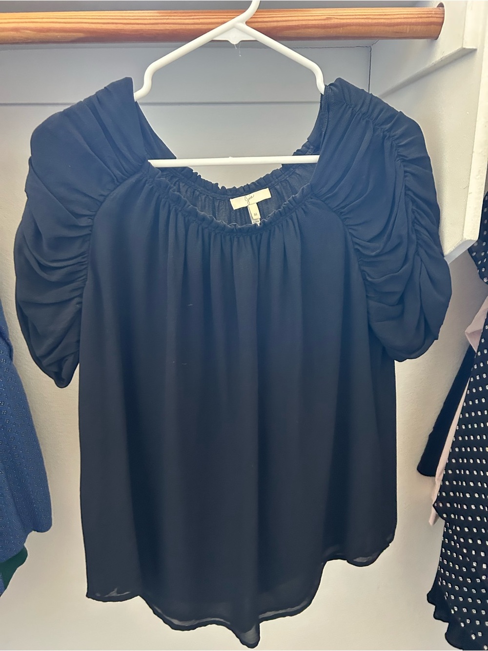 Joie Black Ruched Puff-Sleeve Blouse